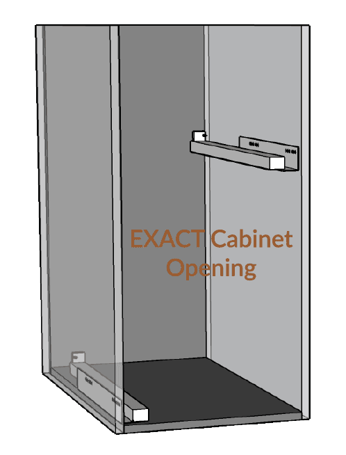 Standard pullout CAD diagram — exact cabinet opening dimensions